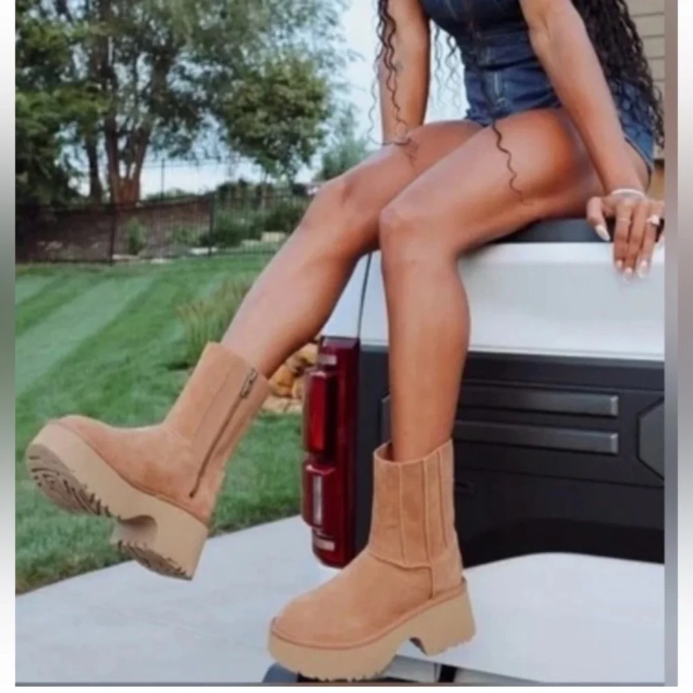 Ugg classic twin seam suede platform boots tan chestnut 10,11